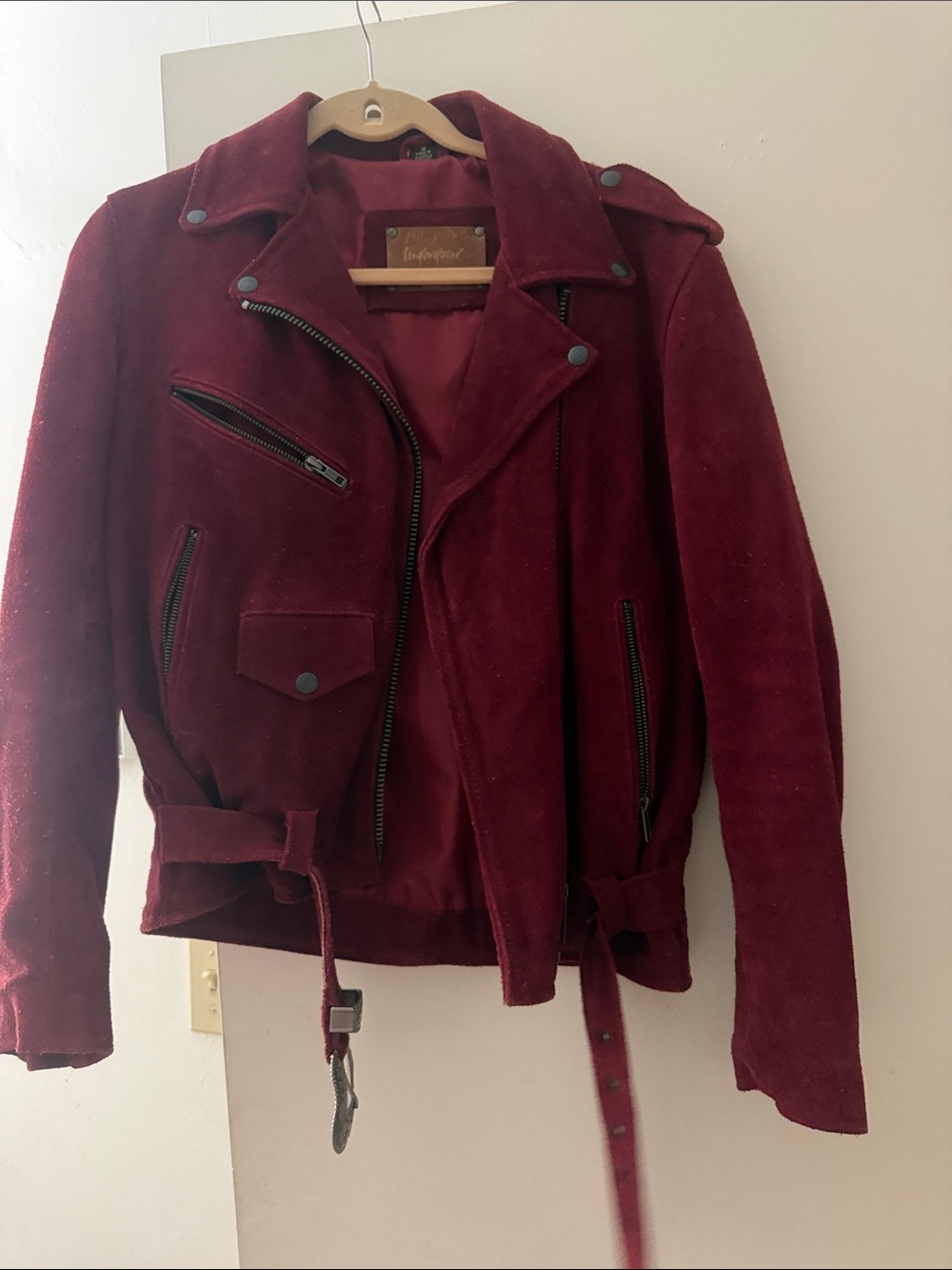 free People genuine leather Jacket in Burgundy